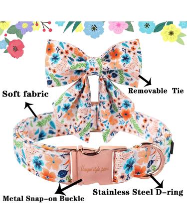 Shop Unique Style Paws Peach Flower Dog Collar - Adjustable & Comfortable Cotton Fly Collar for Young Girls Dogs (Neck 16-24in) with Metal Buckle - Buy Online on GoSupps.com