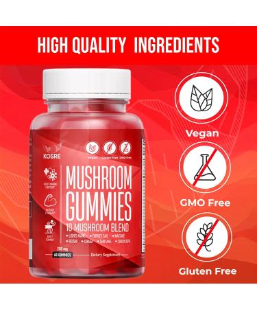 KOSRE Mushroom Gummies 60 Blend Powerful Mushroom Complex 2500mg Brain Booster Immune & Energy Support Premium Mushroom Supplement for Men & Women 60 Gummies - Buy Online on GoSupps.com