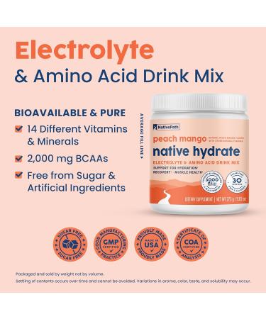 NativePath Native Hydrate - Zero Sugar Electrolytes Powder with BCAAs - Peach Mango Flavor - Keto & Paleo Friendly - 30 Servings - International Shipping Available - Buy Online on GoSupps.com