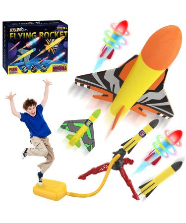6x rocket outdoor toy from 3 4 5 6 7 years young girls gift for children compressed air missile garden toys games children's playing foam (+10 space stickers for children)