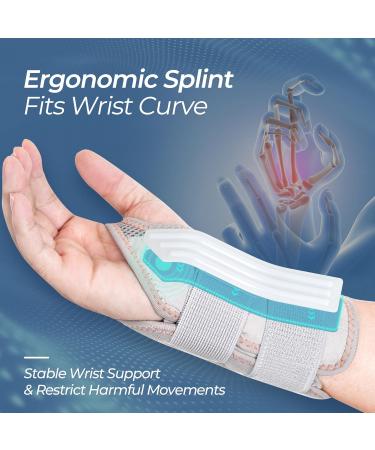 Curecare Carpal Tunnel Wrist Support 2-in-1 Bandages with Metal Stabilizers | Relieve Pain & Inflammation (S/M Right Gray) - International Shipping Available - Buy Online on GoSupps.com