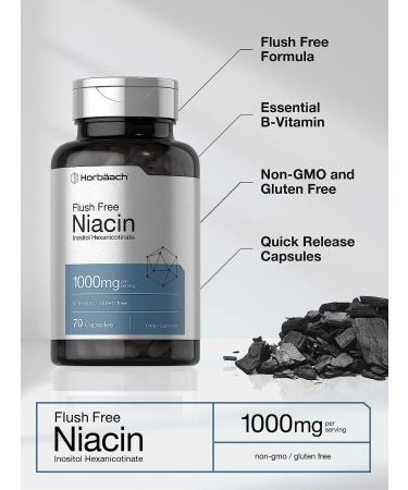 Niacin 1000mg Capsules | Flush Free with Inositol Hexanicotinate | Non-GMO and Gluten Free | 70 Count by Horbaach - Buy Online on GoSupps.com