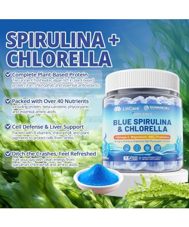 Organic Blue Spirulina Chlorella Gummies Superfoods & Excellent Source of Vegan High Phycocyanin Chlorophyll B-Complex Essential Minerals for Energy Antioxidants Det x Sugar Free 60 Cts 60 Count (Pack of 1) - Buy Online on GoSupps.com