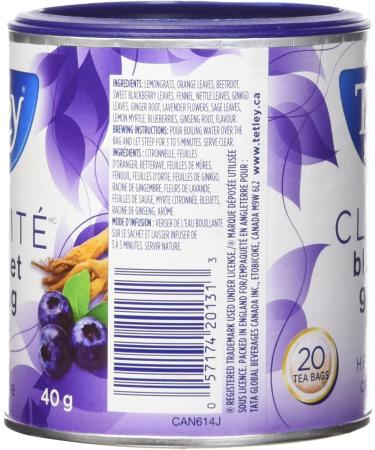 Tetley Clarity Blueberry Ginseng with Ginkgo Herbal Tea - 20 Tea Bags 40 Grams Naturally Caffeine Free BlueberryGinseng - Buy Online on GoSupps.com