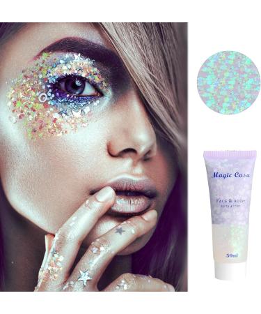 Buy 2 Pieces Body Glitter Gel - Mermaid Sequin Sparkling Makeup for Face Hair & Lips | Chunky Glitter Liquid Gel with 2 Brushes for Festivals & Birthdays - Buy Online on GoSupps.com