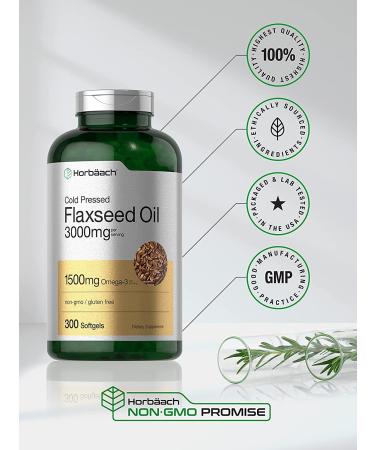 Flaxseed Oil Softgels 3000mg | 300 Count High Potency with Omega 3 6 9 | Non-GMO Gluten Free Cold Pressed Flax Seed by Horbaach - Buy Online on GoSupps.com