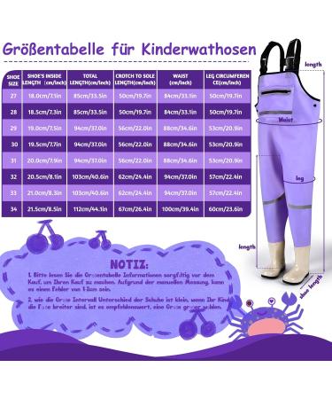 Jonrryin Children's Fishing Waders - Waterproof Adjustable Straps Slip-Proof Boots Sizes 32 Purple - Buy Online on GoSupps.com