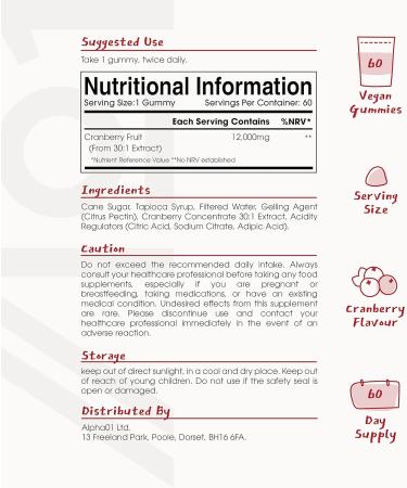 Cranberry Extract Gummies 12,000mg - Potent Tapioca Cranberry Flavour - 60 Vegan Gummies | Halal Certified - Buy Online on GoSupps.com