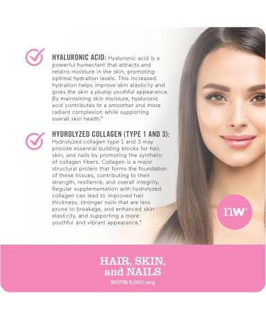 NatureWise Hair Skin and Nails Vitamin 5000mcg Biotin Collagen & Hyaluronic Acid - Non-GMO Gluten Free - 150 Softgels for Women - Buy Online on GoSupps.com