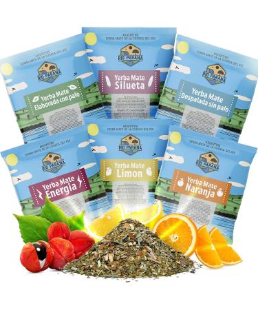 Ensemble de tous les chantillons yerba mate Rio Parana | chantillons de yerba mate 50g | Traditionnel nergie avec guarana perte de poids citron orange | Argentin | Caf ine naturelle | 6x50g