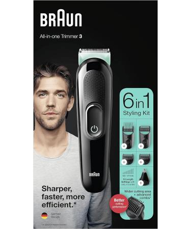 Braun 6-in-1 All-In-One Series 3 Male Grooming Kit with Beard Trimmer and Hair Clippers - Gifts for Men UK - MGK3221 Black/Volt Green - Buy Online on GoSupps.com