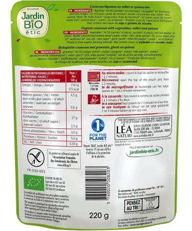 Jardin BiO tic - Gluten-free Millet and Quinoa vegetable couscous - 220 g - Pack of 6 - Buy Online on GoSupps.com