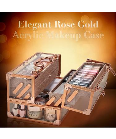 Frenessa Acrylic Makeup Organizer with 4 Trays - Portable Cosmetic Storage Case for Makeup Artists and Stylists - Rose Gold - Buy Online on GoSupps.com