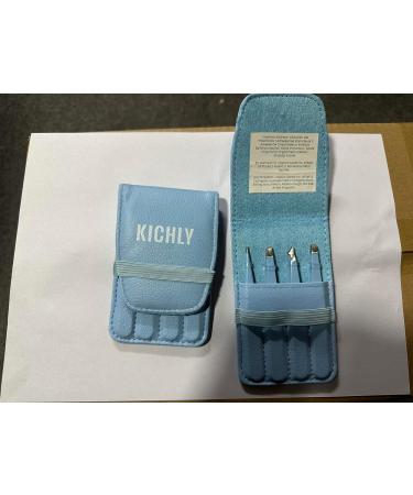 KICHLY Professional Eyebrow Tweezers Set - 4 Tweezers & Travel Leather Case - Perfect for Precision Plucking (Blue) - Buy Online on GoSupps.com