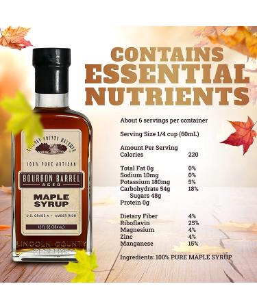 Lincoln County Reserve Bourbon Maple Syrup - Grade A Amber Rich Taste, 12oz Glass Bottle - Gluten Free, USA Made Bourbon Barrel Aged Syrup for Pancakes & Waffles - Buy Online on GoSupps.com