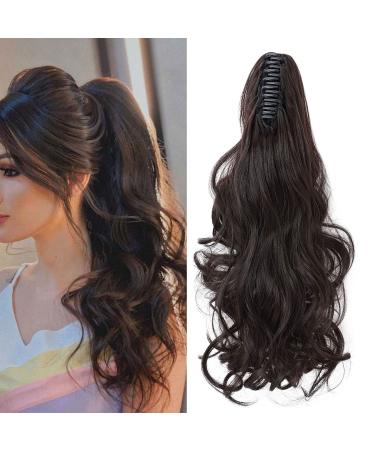 Claw on ponytail clip in extensions hair extension clip in ponytail hair part one piece hair part like real hair 45cm wavy dark brown - Buy Online on GoSupps.com