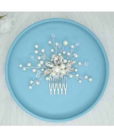 Wedding Hair Accessories Fanvoes Hair Pieces Comb for Brides Bridal - Silver Vintage Headpiece Jewelry Decorations w/Rhinestone Crystal Ivory Pearl for Mother of Bride Bridesmaid Women Flower Girls - Buy Online on GoSupps.com