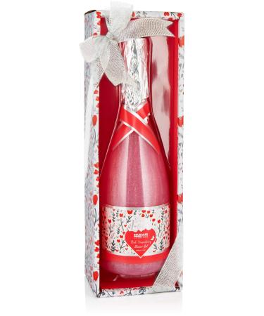 BRUBAKER Cosmetics 25 fl. oz. Shower Gel Strawberry Sweet Love in Champagne Bottle - Bath Gift Set with Flowers Design - Gift Idea for Women and Men - Pink