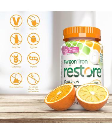 Fergon Iron Restore Chewable Tablets - 27mg Iron for Gentle Energy Support - Non-Constipating Formula - 60 Count - Buy Online on GoSupps.com