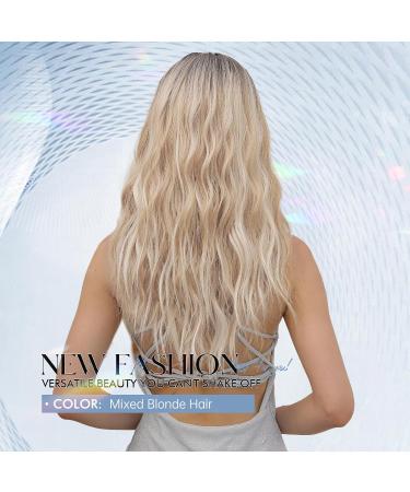 Allbell Long Curly Wavy Blonde Wig for Women - Natural Looking Ponytail Wig with Dark Roots - Premium Platinum Blonde Hair - Buy Online on GoSupps.com
