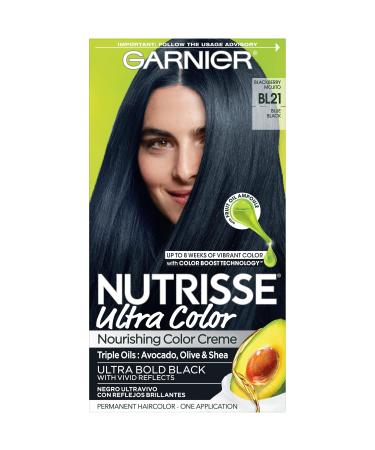 Garnier Hair Color Nutrisse Ultra Color Nourishing Creme BL21 Reflective Blue Black (Blackberry Mojito) Permanent Hair Dye 1 Count (Packaging May Vary)