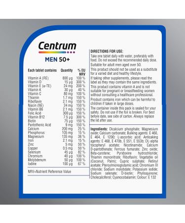 Centrum Men 50+ Multivitamin Tablets for Men Vitamins with 23 Essential Nutrients Including Vitamin C D and Zinc 30 ct (Packaging and Tablet Colour May Vary Slightly) (Pack of 3) 30 count (Pack of 3) - Buy Online on GoSupps.com