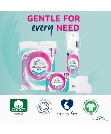 Buy Lil-Lets Certified Organic Cotton Wool Round Pads - 100% Pure Soft & Absorbent Gentle on Skin Ideal for Sensitive Skin - Pack of 100 - Buy Online on GoSupps.com