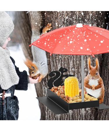 Giyiprpi Squirrel Feeder Metal Squirrel Feeder for Outdoor Use with Umbrella and Corn Stand Outdoor Hanging Squirrel Chipmunk Feeding Station (Black) - Buy Online on GoSupps.com