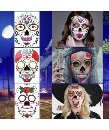 Day of the Dead Sugar Skull Face Tattoos - 13 Pack for Women, Kids - Halloween Makeup Stickers for Masquerade, Rave Party Outfit - Buy Online on GoSupps.com