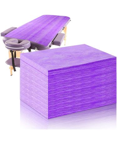 50 Pieces 31 x 70 Inches Disposable Bed Sheets Waterproof Bed Cover Massage Table Sheet Non-woven Fabric for Spa, Beauty Salon, Hotels (Purple)