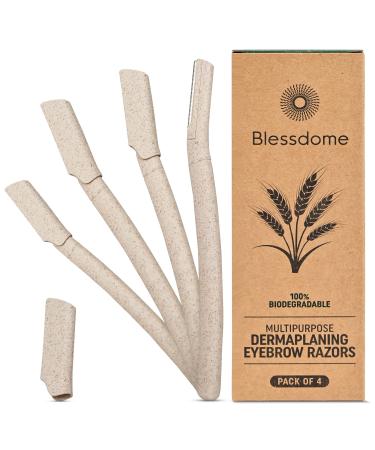 Blessdome Biodegradable Wheat Straw Eyebrow Razor Shaper Kit for Women - Facial Hair Remover and Trimmer Exfoliating Dermaplaning Tool. Eco-Friendly & Reusable 4 Count (Pack of 1) Off White