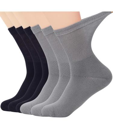 Zando Women Men Ankle Socks Long Dress Socks Non-binding Hiking Socks Athletic Crew Socks Seamless Bamboo Socks 9-13 G 3 Black & 3 Grey