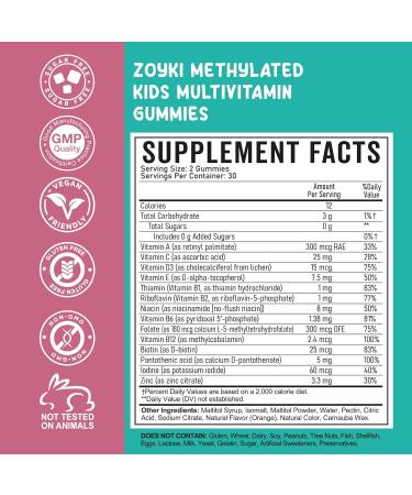 Methylated Multivitamin Gummies for Kids - Children s MTHFR Support Supplement with B Complex 5-MTHF Folate (L-Methylfolate) B1 B3 B6 B12 Biotin Vitamins A C D3 E - Vegan Gluten-Free Sugar-Free 60 Count (Pack of 1) - Buy Online on GoSupps.com