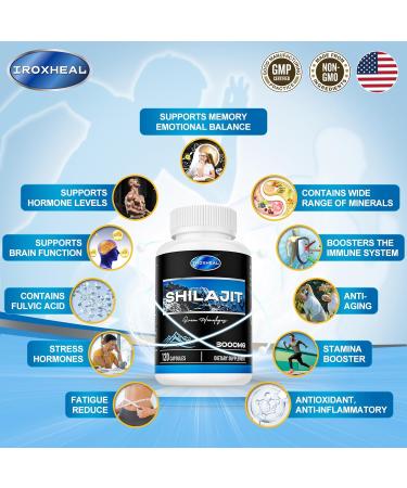 Shilajit Capsules 3000mg - Natural Humic & Fulvic Acid Supplement - 120 Capsules - Buy Online on GoSupps.com