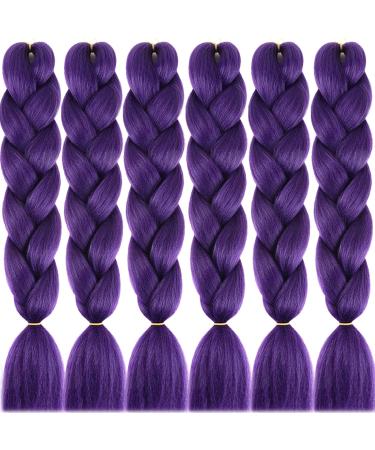 LDMY Braids Extensions-6pcs/pack 24Inch Purple Jumbo Braiding Hair Extensions Synthetic Kanekalon Hair for Women 100g/pc
