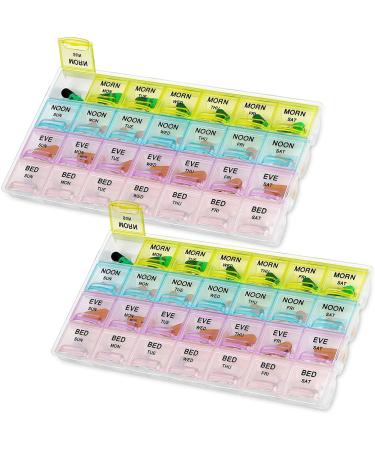Pill Organizers - (2 Pack) Large Pill Organizer with Weekly and Daily 4-Times-A-Day Compartments for Morning, Noon, Evening, Night - BPA-Free, Portable and Travel Friendly Pill Boxes Case