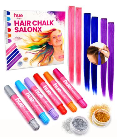 HueLondon Hair Chalk for Girls, Color Hair Extension, Hair Chalk for Dark Hair, Hair Chalk Set - Glitter Styling Kit, Temporary Hair Color for Kids, Washable Chalk Hair Dye - Face Paint, Hair Extension for Kids Salonx 14-Piece Pink