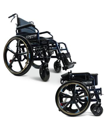 X-1 Special Edition ComfyGO Manual Wheelchair | Ultra-Light Quick-Detach Wheels | Comfortable Cushioning | Durable Aircraft-Grade Frame | User & Caregiver Brakes - (Blue Special Edition) Blue Special Edition