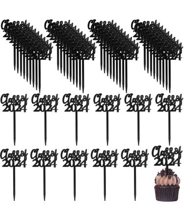 100 Pieces Class of 2022 Cake Toppers Graduation Cap Toppers Plastic Picks Graduation Cupcake Decorations Party Supplies Graduation Party Favors Black