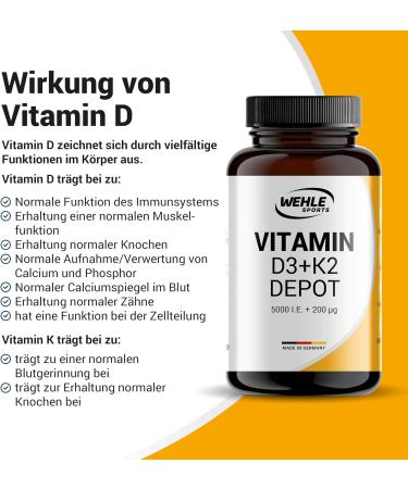 Vitamin D3 K2 Depot - 240 Capsules (5000 IU Vitamin D3 + 200 mcg K2 MK7) | Additive-Free Made in Germany - Buy Online on GoSupps.com