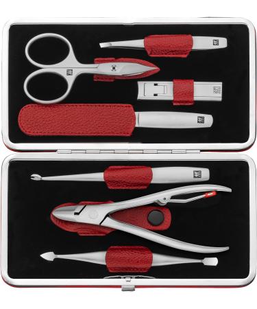 Henckels Twinox Manicure Set Dauphine Red- Z Comp. 7 Pieces- Combs- Nail Cleaner- Tweezers- Nn- File- Di- I