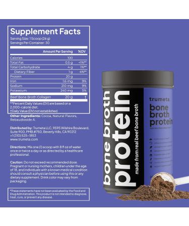 TRUMETA Beef Bone Broth Protein Powder - Purified Collagen Powder with 9 Amino Acids for Muscle and Skin Health - Rich Chocolate Flavor for a Tasty and Nutritious Experience - Buy Online on GoSupps.com