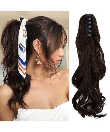 FXYTK Claw on Ponytail Clip in Ponytail Hair Extensions Hair Piece Clip on Pony Tail Hair Extension Claw Jaw Ponytail Extensions 18" Curly Dark Brown 18 Inch-Curly Dark Brown-18" Curly