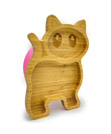 Eco Health Kitten Bamboo Baby Plate Kids and Toddler Suction Cup Bamboo Plate for Babies Non-Toxic and Cool to The Touch Ideal for Baby Weaning Cat Plate (Pink)