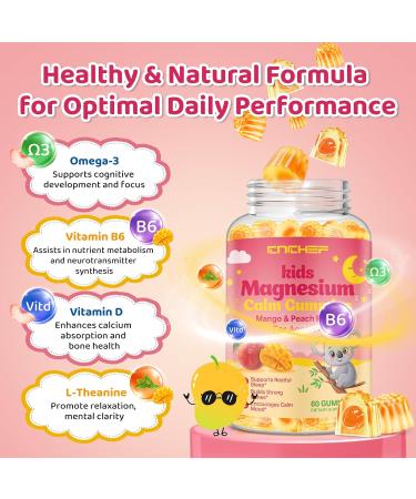 Center-Filled Magnesium Gummies for Kids 300MG - Magnesium Glycinate Gummies with L-theanine Omega-3 Vitamin B6 D for Kids & Adults Supplement for Sleep Calm & Muscle Relaxation - Mango & Peach - Buy Online on GoSupps.com