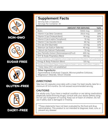 DHT Blocker for Men Hair Growth: Natural Hair Loss Supplement - Formula with 10000mcg Biotin & Saw Palmetto for Mens thinning Support - 1 Monthly Supply 60 Count (Pack of 1) - Buy Online on GoSupps.com
