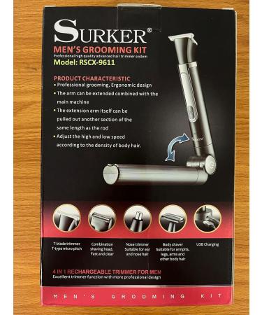 Buy SURKER Electric Body Trimmer & Back Shaver for Men - Cordless Groomer with Adjustable Handle & Waterproof Design - Buy Online on GoSupps.com