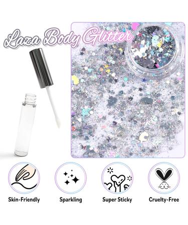 Laza Body Glitter - Holographic Chunky Sequins & Glitter Glue for Stunning Festival Makeup | Eyeshadow Face Paint & Hair Accessories | Perfect for Rave & Carnival Outfits - Buy Online on GoSupps.com