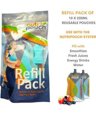 Nutripouch 250 ml filling bags for smoothies protein shakes fruit drinks and Caseros juices. To be used with the bag filling system (Pack of 10 x 250 ml) - Buy Online on GoSupps.com
