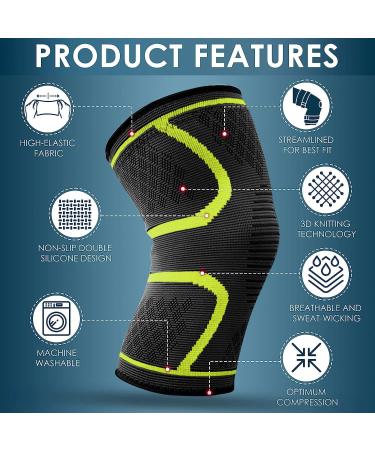 BESKEY Knee Support (Pair) Anti Slip Knee Brace Elastic Breathable Knee Compression Sleeve Help Joint Pain Relief for Arthritic Sufferer and Recovery from Injuries Fit for Sports (L Green) Large Green - Buy Online on GoSupps.com